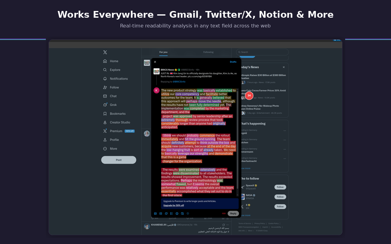 Readability Scorer working on Twitter/X